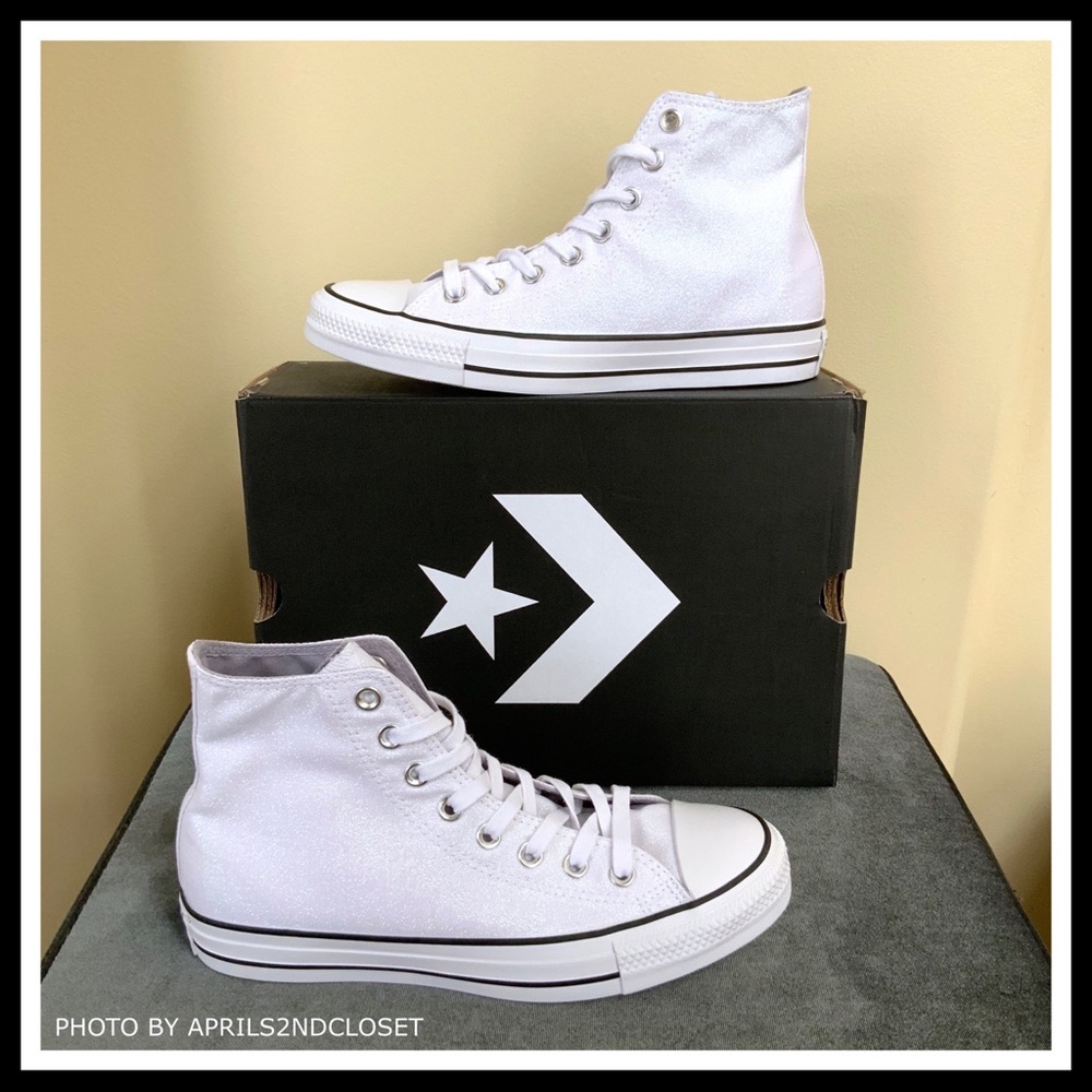CONVERSE WHITE SHIMMER CHUCK TAYLOR HIGH TOPS A2C - Picture 4 of 8